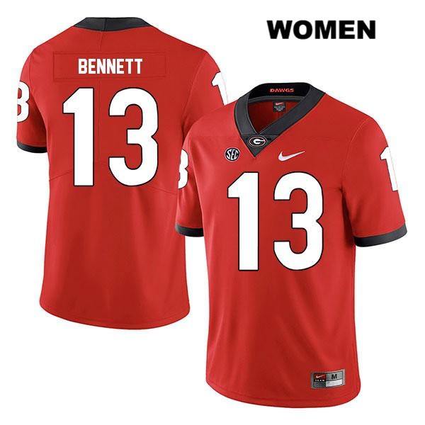 Georgia Bulldogs Women's Stetson Bennett #13 NCAA Legend Authentic Red Nike Stitched College Football Jersey QRV6356IE